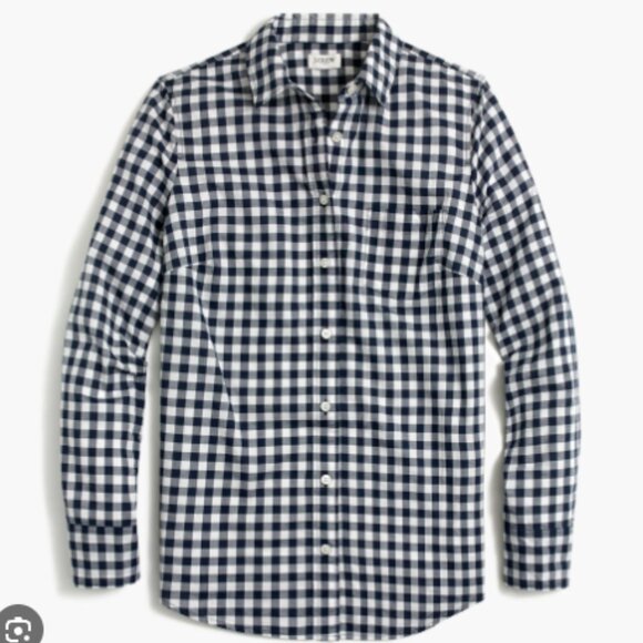 J CREW Women's Blue Gingham Classic-fit boy shirt - Picture 2 of 4